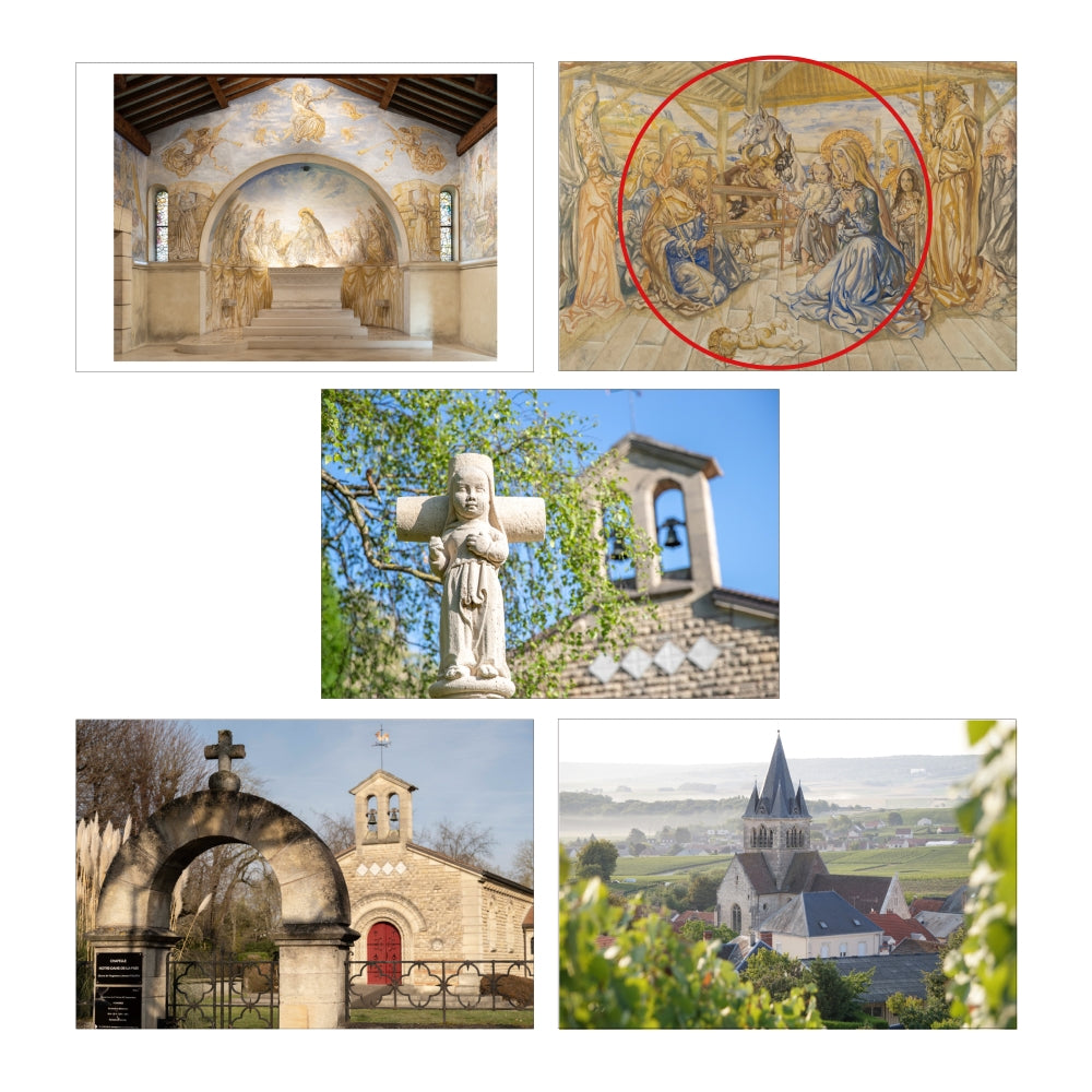 ポストカード 平和の聖母礼拝堂内部に描かれたフレスコ画 キリスト降誕(藤田嗣治 作)