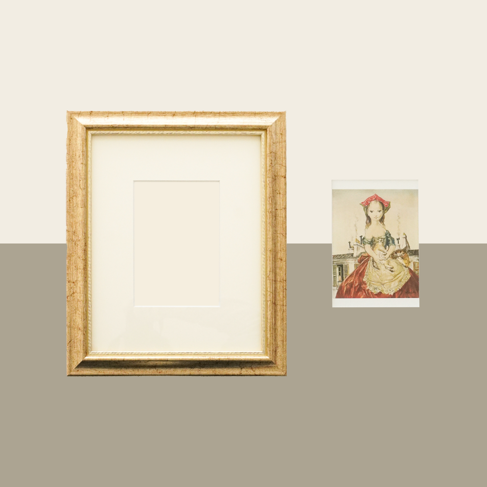 H ポストカード《パリの屋根の前の少女と猫》1点 ＋ 額1点 – 軽井沢