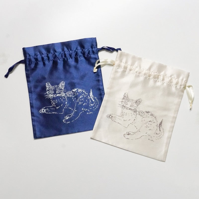 巾着バッグ 『夜と猫』より ネイビー