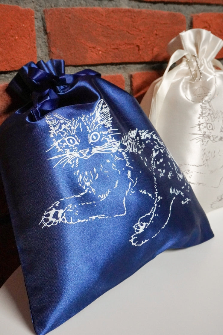 巾着バッグ 『夜と猫』より ネイビー