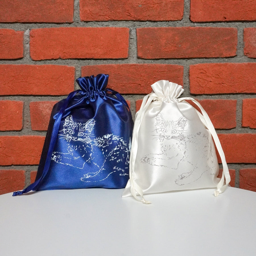 巾着バッグ 『夜と猫』より ネイビー