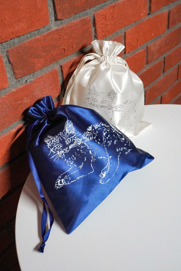 巾着バッグ 『夜と猫』より ネイビー
