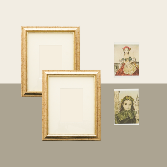 N ポストカード《パリの屋根の前の少女と猫》《少女》2点 ＋ 額2点