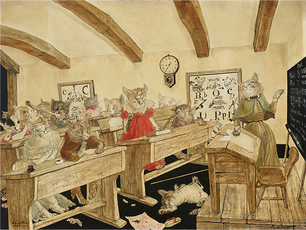 《猫の教室》　藤田嗣治　1949年　油彩・キャンバス　軽井沢安東美術館蔵