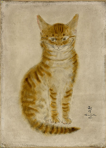 《正面を向く猫》藤田嗣治　1930年　油彩・キャンバス　軽井沢安東美術館蔵