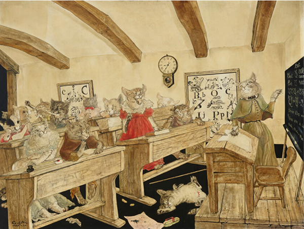 《猫の教室》1949年　油彩・キャンバス　軽井沢安東美術館蔵